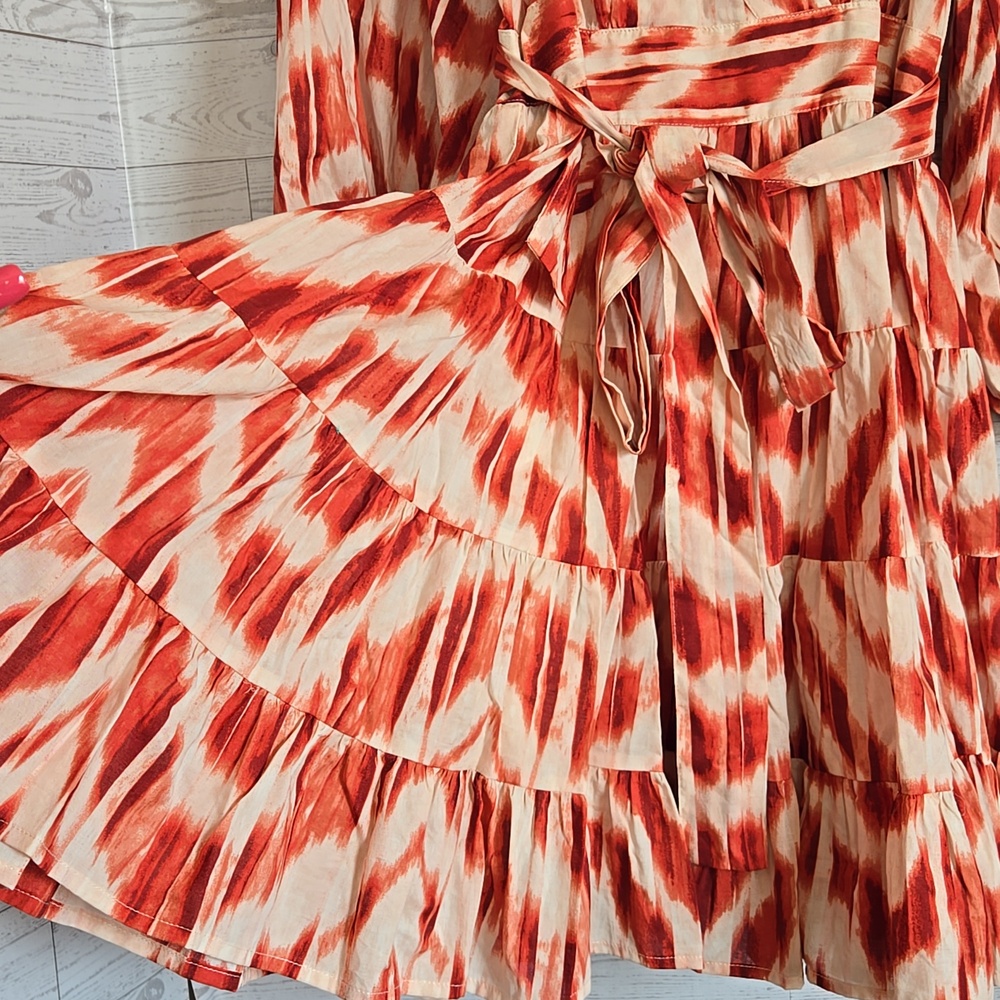 Banana Republic Red and Cream Printed  Tiered Dress - Picture 6 of 10
